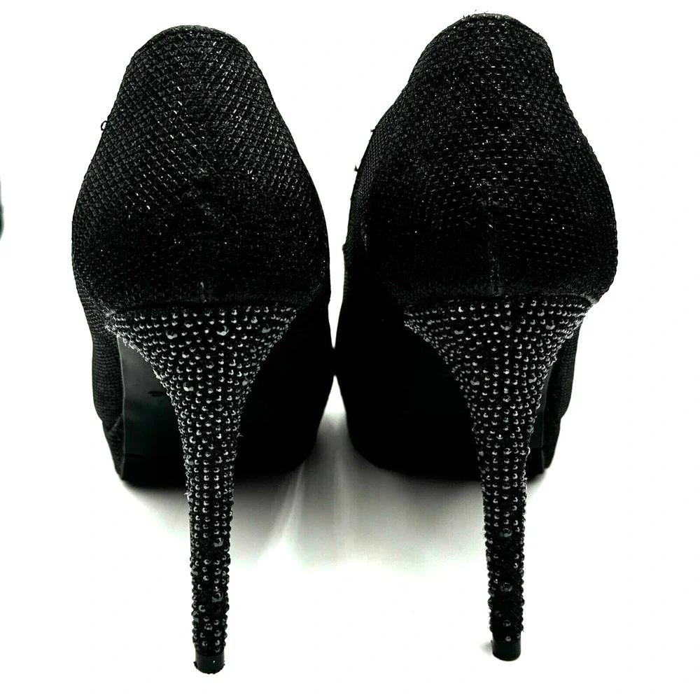 THALIA‎ SODI Women's 8.5 Lenna Black Beaded High Heels Pumps Peep Toe Vegan Glam